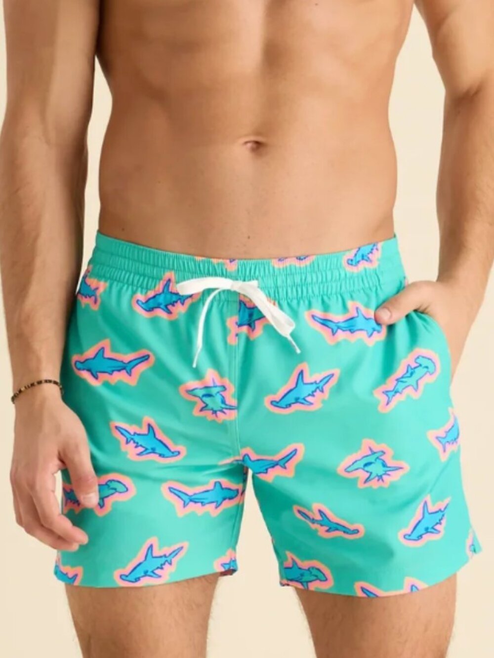 Chubbies Apex Swimmers Classic Lined Swim Trunks Teal Sharks Pockets, size XL